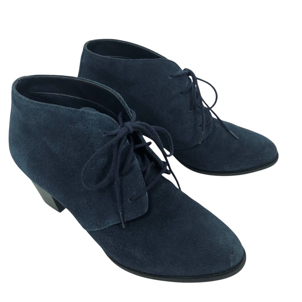 Vionic Ankle Boots 8 Zenda Blue Suede Leather Heeled Booties Lace Up‎ Orthaheel